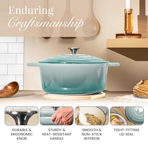 Enamelled Cast Iron Dutch Oven Pot with Lid 6.4 Quart Non Stick Casserole Pot