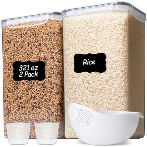 Airtight Rice Storage Container with Lid 10Qt 2Pack (10Qt-Rectangle)