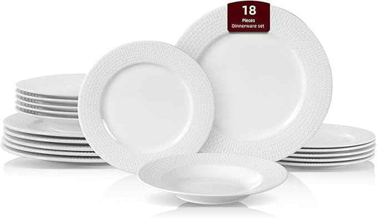 HomeVss, New Bone China Embossed Waves 18pc Dinnerware Set