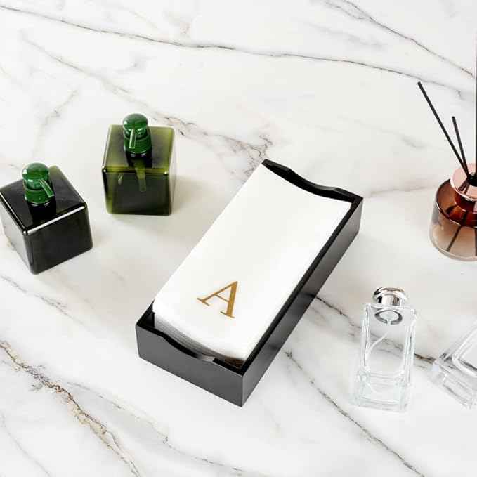 Luxenap 15.8 X 7.9 Inch Linen-Feel Guest Towels, 50 Lettered Hand Towels - Gold Letter 'A', Sans Serif Font, White Paper Dinner Napkins, airlaid, For Restrooms And Tables - Restaurantware