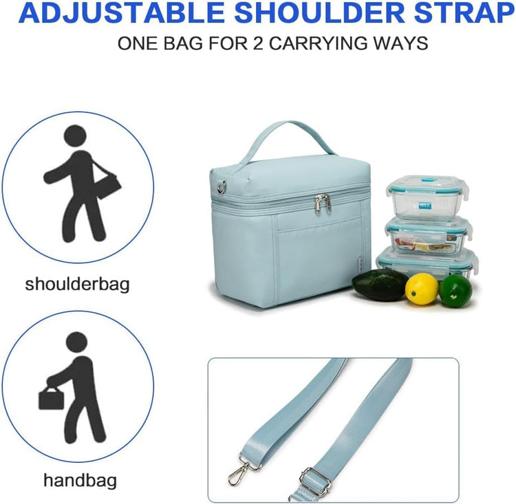 NOL Insulated Lunch Bags for Women Cooler Bag Lightweight Nylon Waterproof Lunch Box for Work Small Light Blue 4L