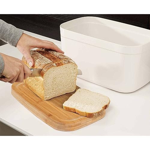 Bread Box with Removable Bamboo Cutting Board (White)