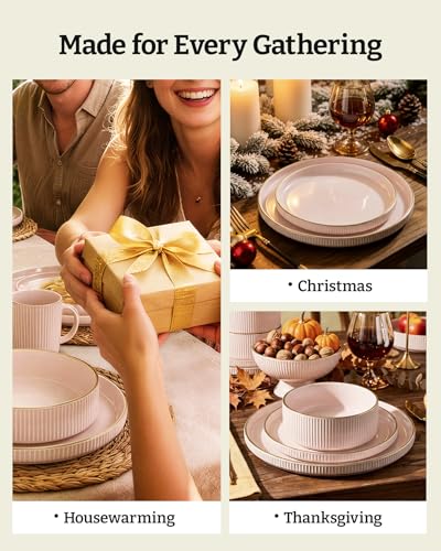 Plates and Bowls Set with Rim (12 Count)