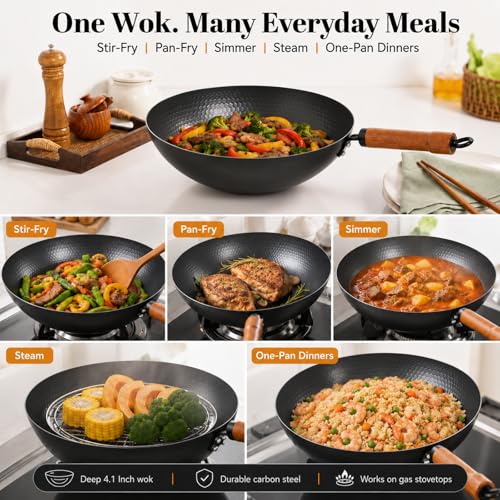 Carbon Steel Wok Pan with Lid (12.6-inch)