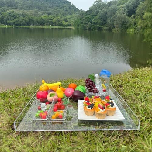 Extra Large Clear Acrylic Ottoman Tray with Cutout Handles 24x24 Inch Over