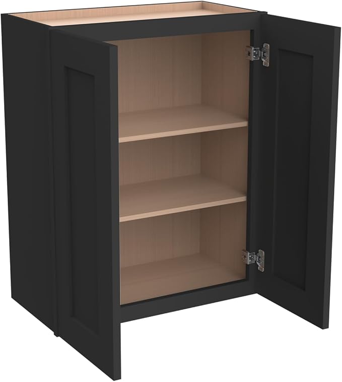 Wall-Mounted Cabinet – Solid Wood Shaker Style Medicine Cabinet with Adjustable Shelves & Soft-Close Doors for Bathroom, Kitchen, and Office Storage (Charcoal Black, 27" W x 12" D x 30" H)