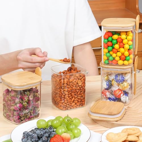 Glass Container with Spoon & Lid 0.8 Qt (0.8 qt x 4 - With Spoon)