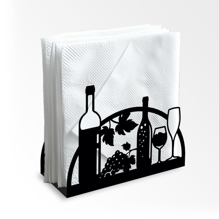 Grape Wine Glass Bottle Metal Napkin Holder for Table 4.9" x 4.9"