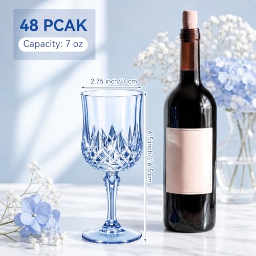 96 Pcs 7oz Plastic Vintage Wine Glasses Drinking Goblets Unbreakable Crystal Water Glassware Reusable Diamond Champagne Flutes Cups for Wedding Banquet Birthday Party Supplies (96 Count)