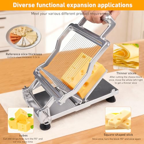 Commercial Cheese Slicer With Wire 6mm Cheese Cutter Butter Cutting Board Machine Aluminum Alloy Commercial Cheese Slicer with 316 Stainless Steel Wire Kitchen Cooking Baking Tool (0.24")