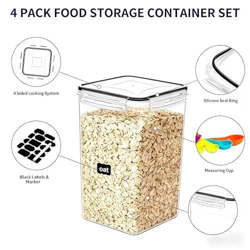 4pc 6.5L Large Airtight Plastic Canisters with Lids (4 pcs(6.5L))
