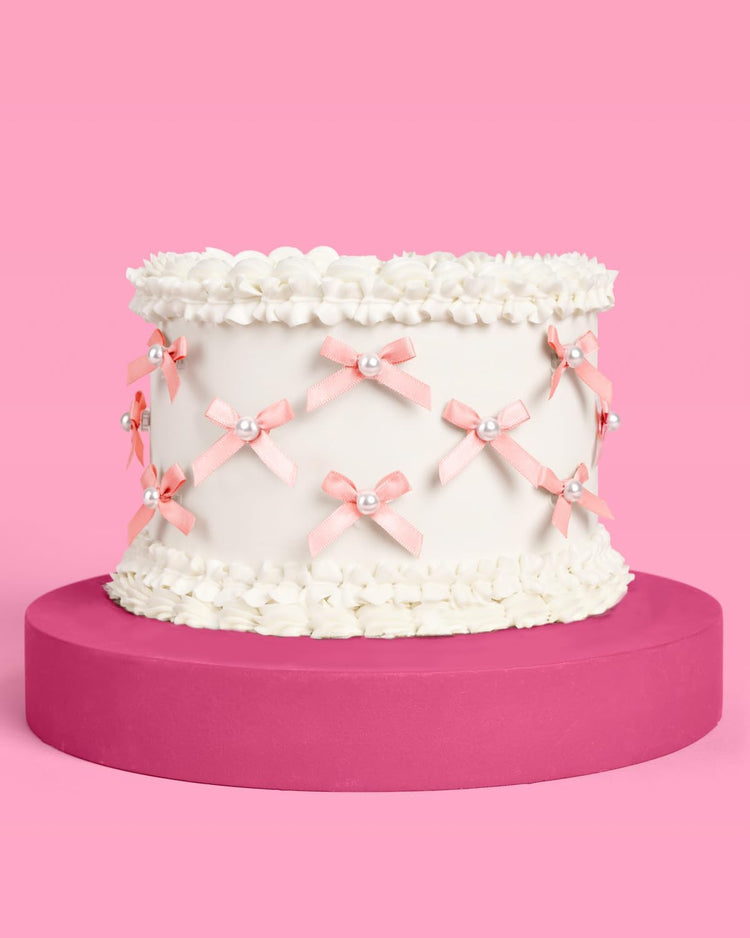 xo, Fetti Mini Pink Bow + Pearl Cake Toppers | 12 pcs | Bachelorette Party Decoration, Birthday Candle Accessory, Engagement Dessert Decor, Bridal Food Supplies
