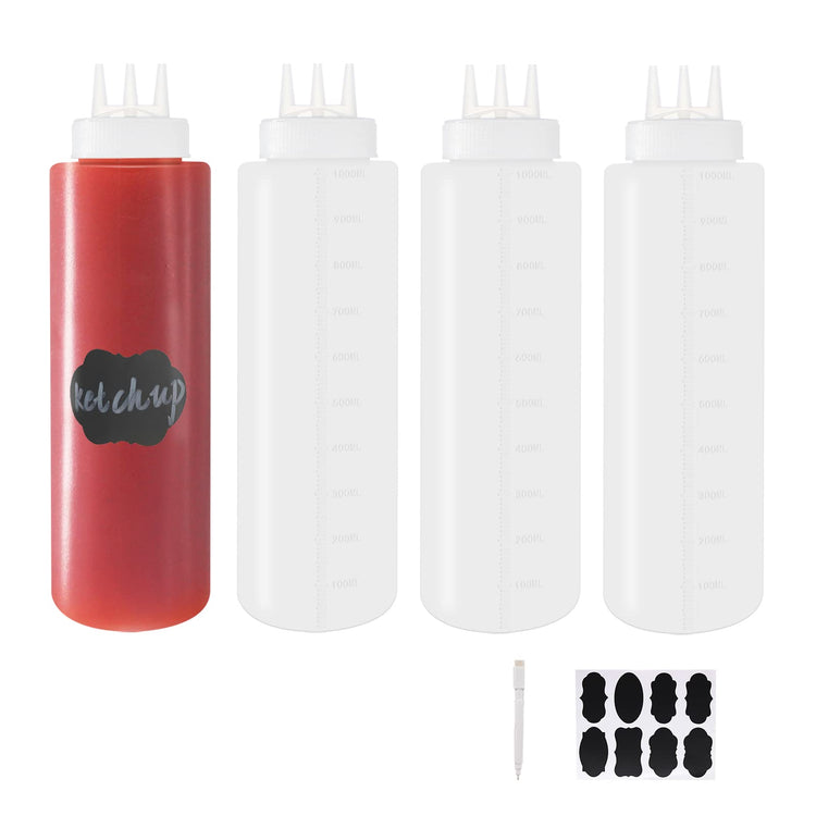 4 Pack 32 oz 1000 ml Plastic Squeeze Bottles 3 (4 Count)