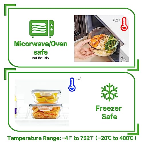 24pc Glass Food Storage Containers with Lids (Light Grey / 12 Pack)