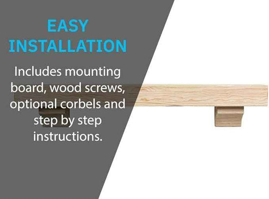 MANTELSDIRECT Breckenridge 72” Fireplace Mantel Shelf with Corbels – Rustic Floating Mantel Shelf for Over Fireplace – Unfinished - Wood Shelf for Wall – Pine Box Construction