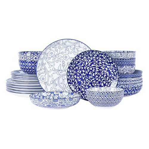 Ceramic Dinnerware Sets for 6 (Vintage Blue / 24 Pieces)