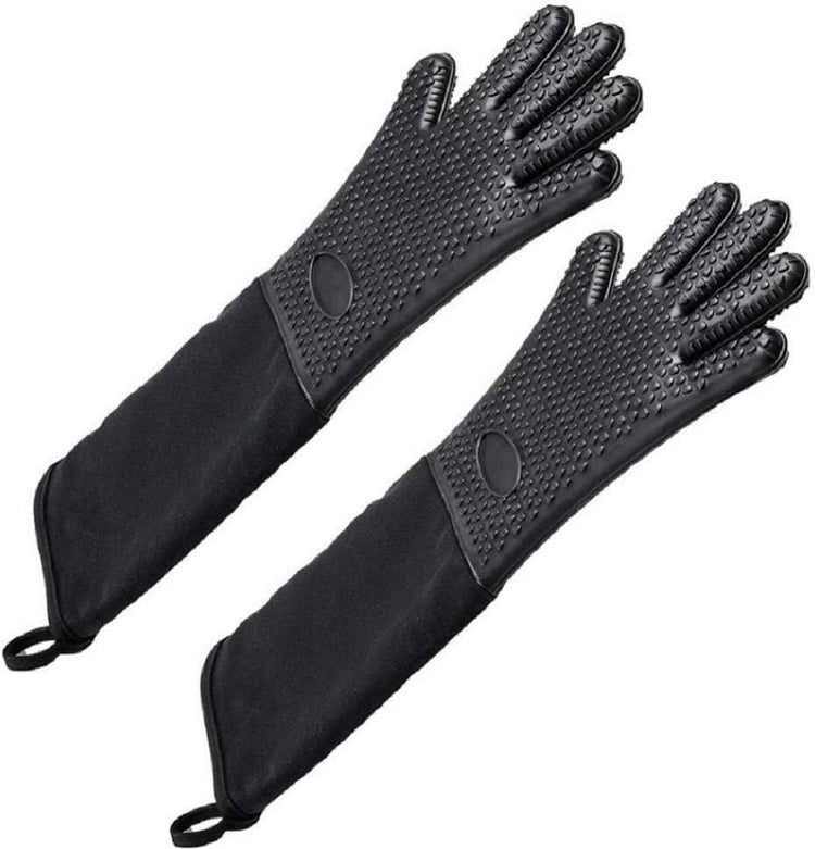 Extra Long Professional Silicone Oven Mitts with Quilted Liner
