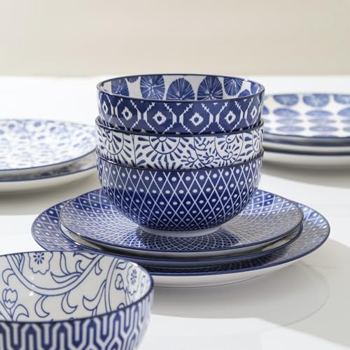 Ceramic Dinnerware Sets for 6 (Vintage Blue A / 24 Pieces)