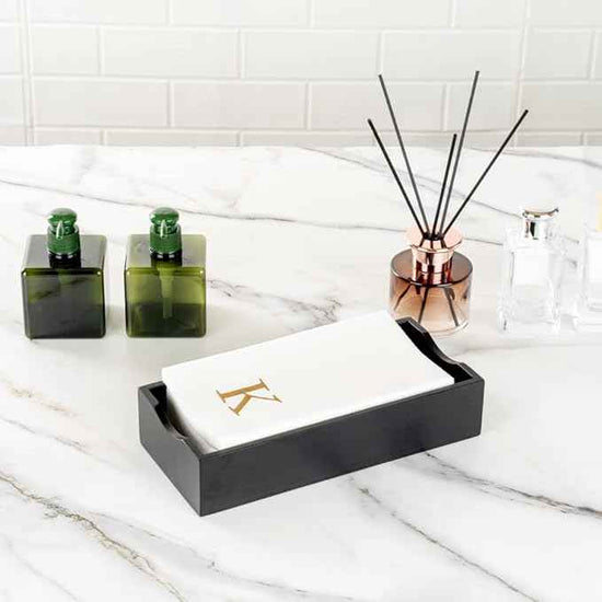 Luxenap 15.8 X 7.9 Inch Linen-Feel Guest Towels, 50 Lettered Hand Towels - Gold Letter 'K', Sans Serif Font, White Paper Dinner Napkins, airlaid, For Restrooms And Tables