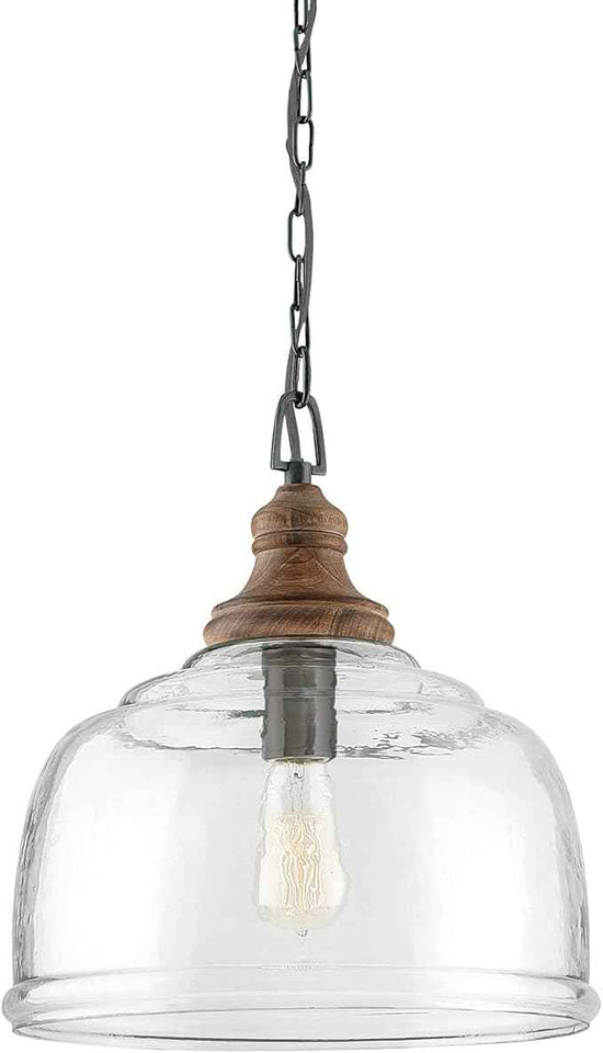 Capital Lighting 330318YG Julian Coastal Style Clear Organic Rippled Glass Dome Pendant, 1-Light 100 Watt, 16" H x 14" W, Grey Wash/Iron Silk