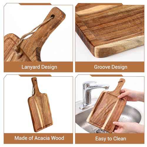 16set Acacia Wood Charcuterie Board with Knife Wooden Serving Tray with Groove Acacia Wood Cutting Board with Card and Gift Box for Wedding Baby Shower Housewarming Gift (16 Count)