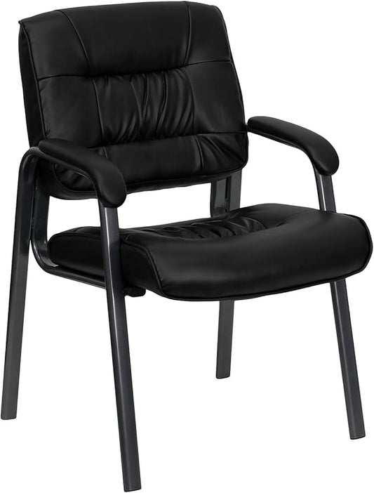 Flash Furniture Haeger Black LeatherSoft Executive Side Reception Chair with Titanium Gray Powder Coated Frame