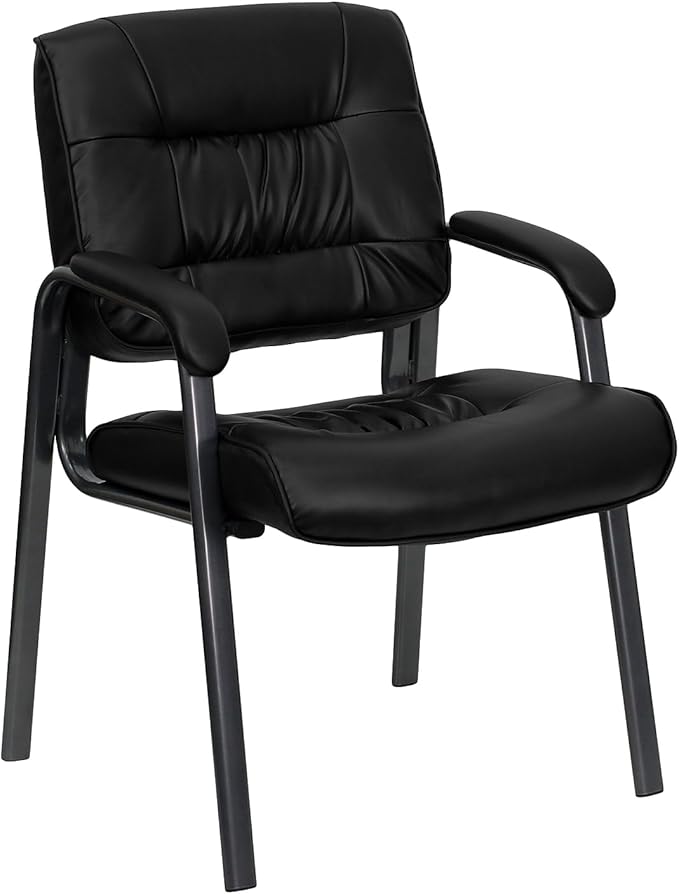 Flash Furniture Haeger Black LeatherSoft Executive Side Reception Chair with Titanium Gray Powder Coated Frame