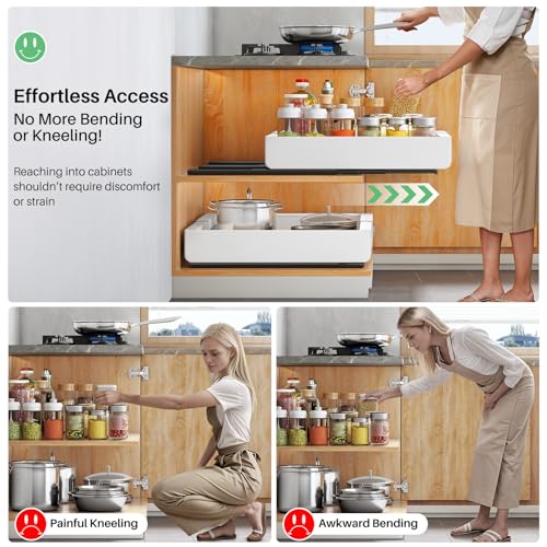 Pull out Cabinet Organizer (White / 21"D×12"-20"W(2 Pack))