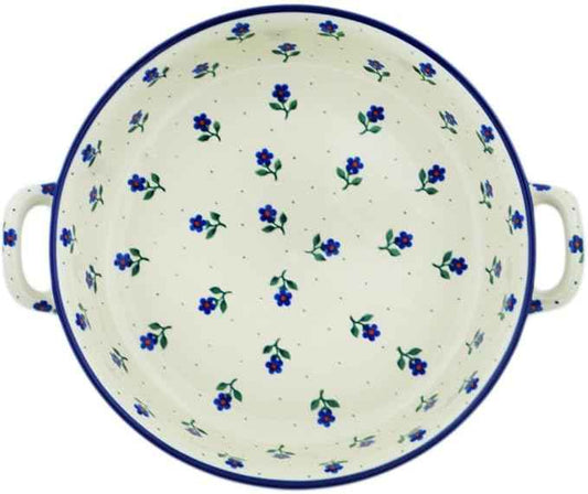 Polmedia Polish Pottery Round Baker with Handles 10-inch - Auntie Em Sapphire Pattern Handmade in Boleslawiec Poland by Ceramika Artystyczna + Certificate of Authenticity