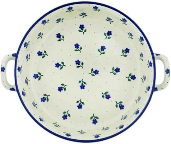 Polmedia Polish Pottery Round Baker with Handles 10-inch - Auntie Em Sapphire Pattern Handmade in Boleslawiec Poland by Ceramika Artystyczna + Certificate of Authenticity