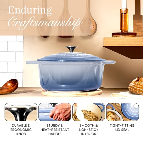 Enamelled Cast Iron Dutch Oven Pot with Lid 6.4 Quart Non Stick Casserole Pot