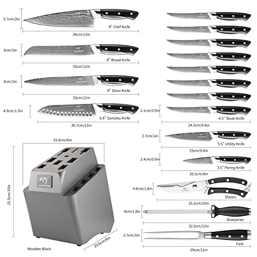 18 Pieces Damascus Kitchen Knife Set (18 Count)