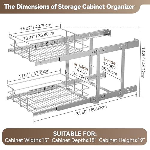 2 Tier Pull Out Cabinet Organizer 15" W X 17" D (2 Tier - Chrome-Plated / 15" W X 17" D)