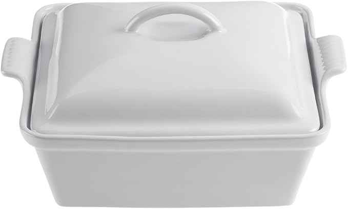 Le Creuset Stoneware Heritage Covered Square Casserole, 2.5 qt. (9"), white