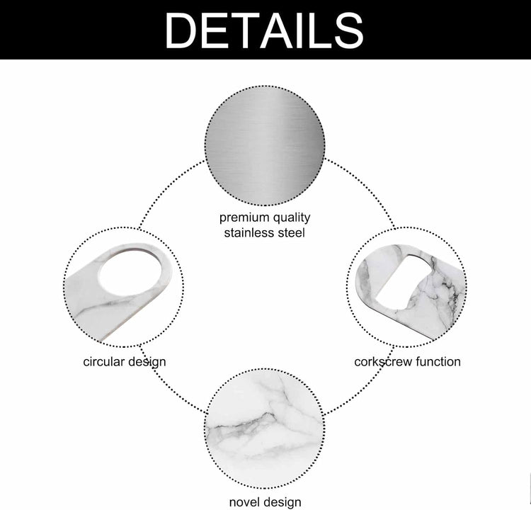 Marble Stainless Steel Bottle Opener Black White and Gray Marble Sanstone Modern Pattern Flat Beer Bottle Opener Keychain for Home Kitchen Bar Restaurant Party Birthday Gift