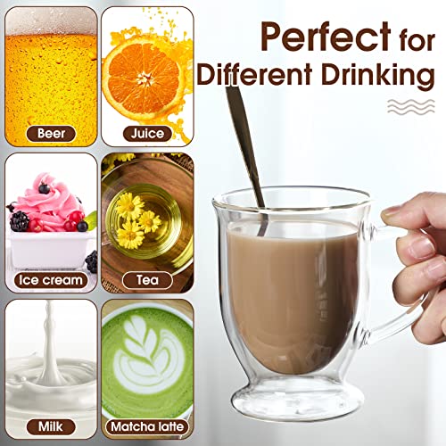 6 Sets Double Wall Glass Coffee Mugs with Spoon Insulated Clear Coffee Mug with Handle Borosilicate Glass Coffee Cups Latte Cup for Cappuccino (16 OZ)