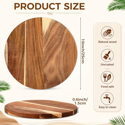 6 Pack 10" Acacia Wooden Round Cutting Boards Bulk 0.6 Inch Thick Round Charcuterie Board Smooth Surface Multipurpose Chopping Serving Tray for Pizza Fruit Vegetables Bread (6 Count)