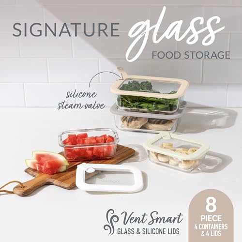 Signature Glass Food Storage Containers with Lids (8-Piece Set (White Stone))