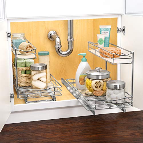 Pull Out Under Sink Kitchen Cabinet Organizer (11.5"W x 18"D Chrome)