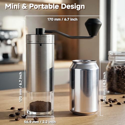 Manual Stainless Steel Coffee Grinder with 40 Adjustable Settings (Ceramic Grinding Corn)