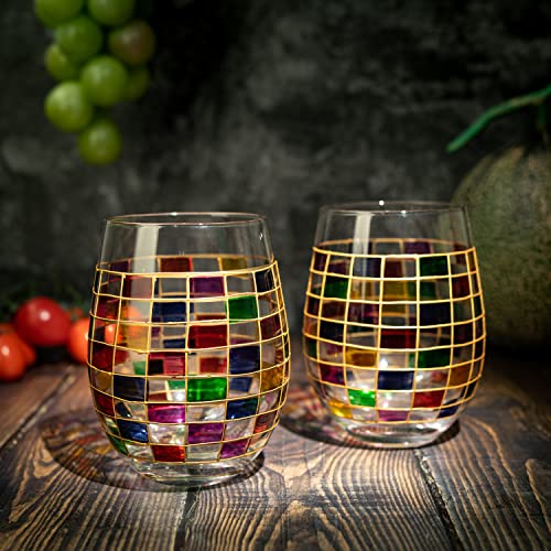 Renaissance Stained Glass Wine Glasses Set of 2