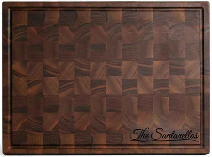 Handmade Personalized Walnut End Grain Cutting Board – Custom Engraved Wood Chopping Block, Gift for Home Chefs by GrainWoods (16x10x2 Inches)