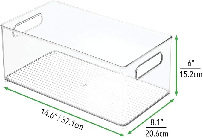 mDesign Plastic Bathroom Storage Container Bins w/ Handles - Closet, Cabinet, Vanity, Cupboard Shelf Organization, Hair Tools Accessory Organizer - Ligne Collection; Clear, 14.6x8.1x6 (Pack of 4)