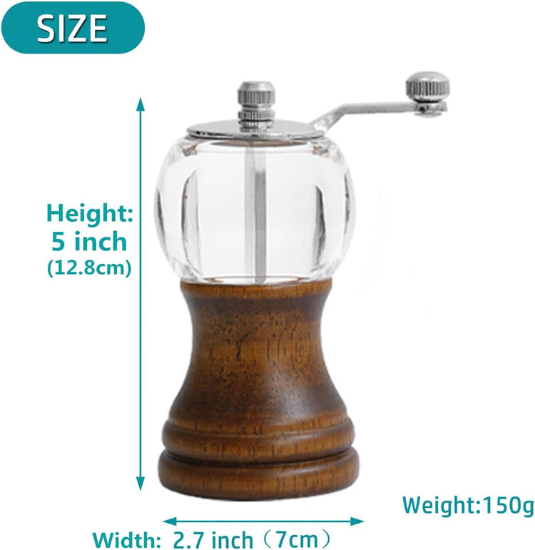 Pepper Mill Set, Manual Pepper Mills, Classical Hand Shake Wooden Pepper Grinder Set or Salt Grinder, Salt Mills Ceramic Blades Metal Handle, Enjoy Fresh Ground spices (Antique 1pcs-5in)