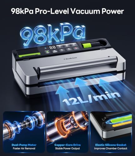 98kPa Vacuum Sealer with FoodTrace Label Printing & Food Management App