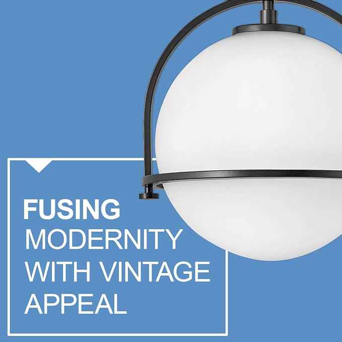Hinkley Somerset Large Hanging Pendant Light, Etched Opal Glass Globe, for Even or Sloped Ceilings, Customize Installation Height, Black
