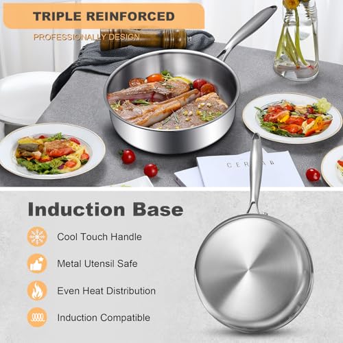 Tri Ply Stainless Steel Frying Pan 3QT