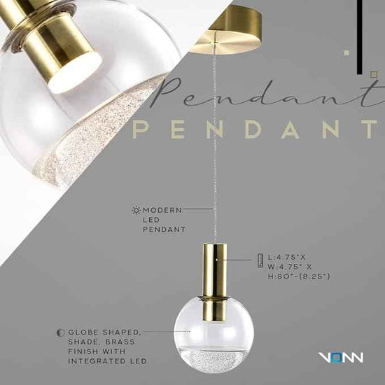 VONN Lighting Sienna VAP2181BRS 5" Integrated LED ETL Certified Height Adjustable Pendant Light with Globe Shade, Brass