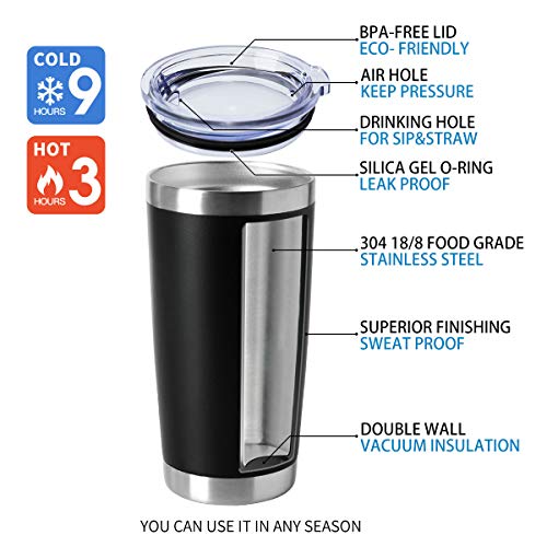 20oz Tumblers Bulk Stainless Steel Cups with Lid Double Wall Vacuum Insulated Coffee Mugs for Cold & Hot Drinks 1 Pack (Black-A / 1 Count (Pack of 1))