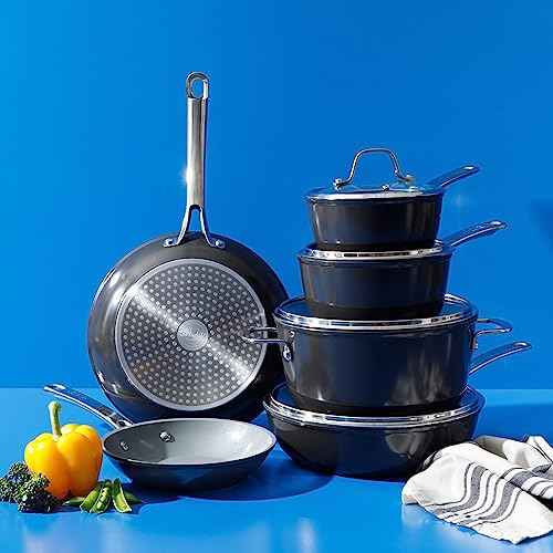Kitchen Essentials 10 Piece PFA Free Titanium Ceramic Nonstick Interior Forged Aluminum Cookware Pots and Pans Set